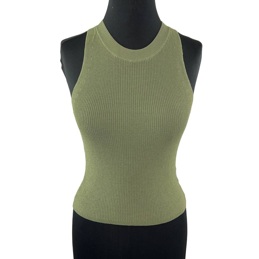 WILFRED Olive Green Slim-Fit Ribbed Knit Crew Neck Sleeveless Tank Top XXS 2XS